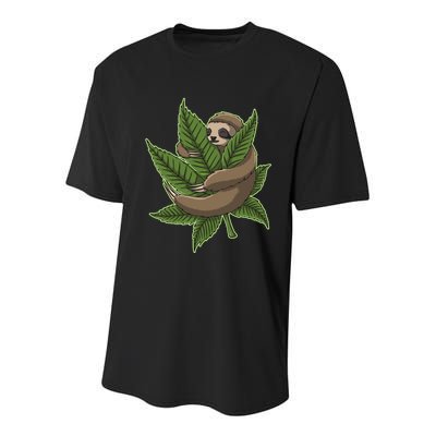 Lazy Sloth Cannabis Leaf Youth Performance Sprint T-Shirt