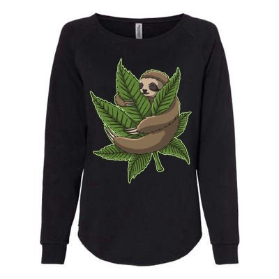 Lazy Sloth Cannabis Leaf Womens California Wash Sweatshirt