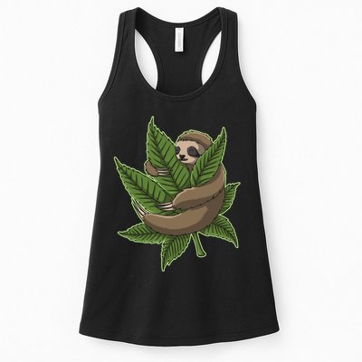 Lazy Sloth Cannabis Leaf Womens Tank Top
