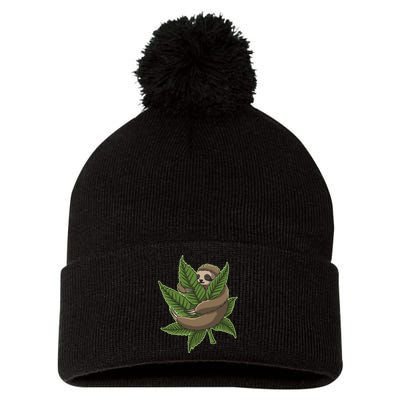 Lazy Sloth Cannabis Leaf Pom Pom 12in Knit Beanie