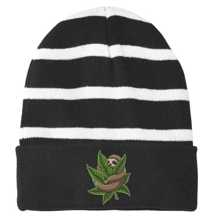 Lazy Sloth Cannabis Leaf Striped Beanie with Solid Band