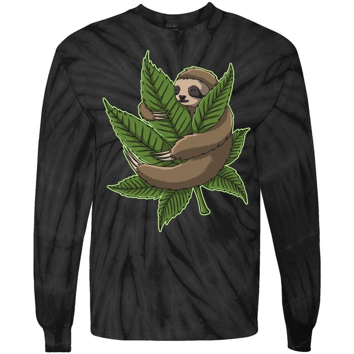 Lazy Sloth Cannabis Leaf Tie-Dye Long Sleeve Shirt