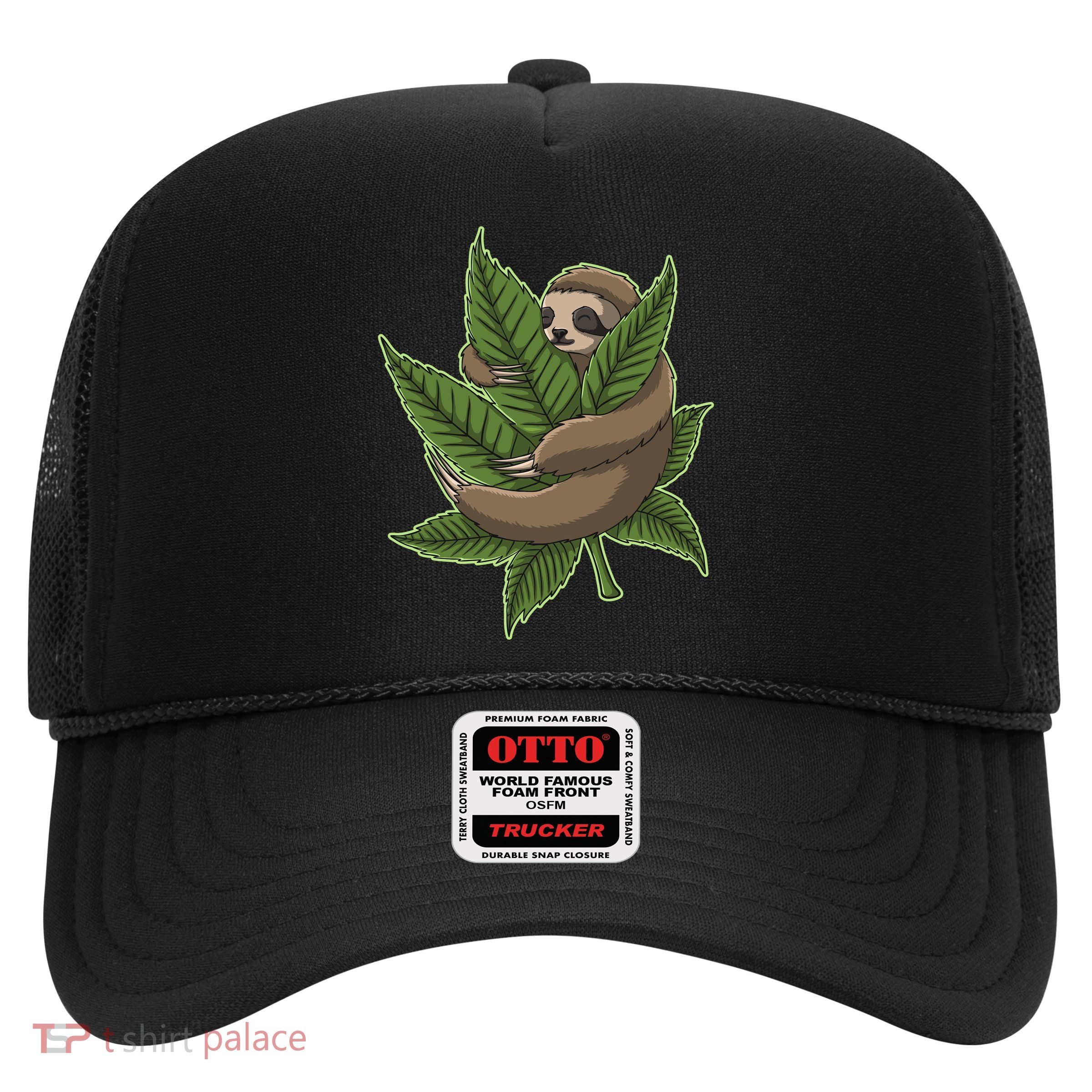 Lazy Sloth Cannabis Leaf Trucker Hat