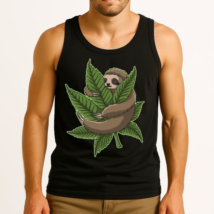 Lazy Sloth Cannabis Leaf Tank Top