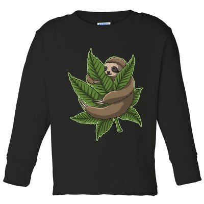 Lazy Sloth Cannabis Leaf Toddler Long Sleeve Shirt