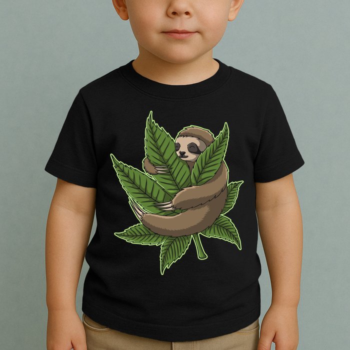 Lazy Sloth Cannabis Leaf Toddler T-Shirt
