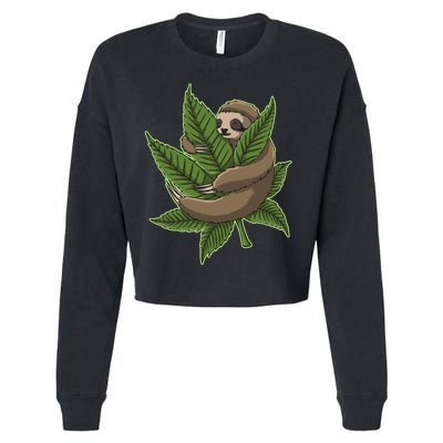 Lazy Sloth Cannabis Leaf Cropped Pullover Crew