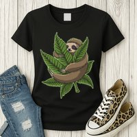 Lazy Sloth Cannabis Leaf Womens T-Shirt
