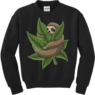 Lazy Sloth Cannabis Leaf Kids Sweatshirt