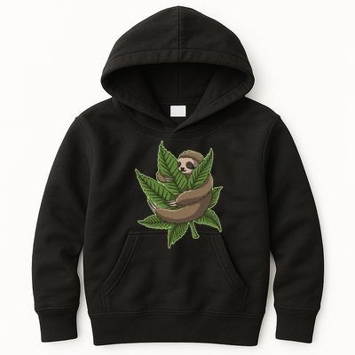 Lazy Sloth Cannabis Leaf Kids Hoodie