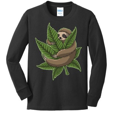 Lazy Sloth Cannabis Leaf Kids Long Sleeve Shirt