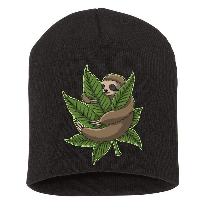 Lazy Sloth Cannabis Leaf Short Acrylic Beanie