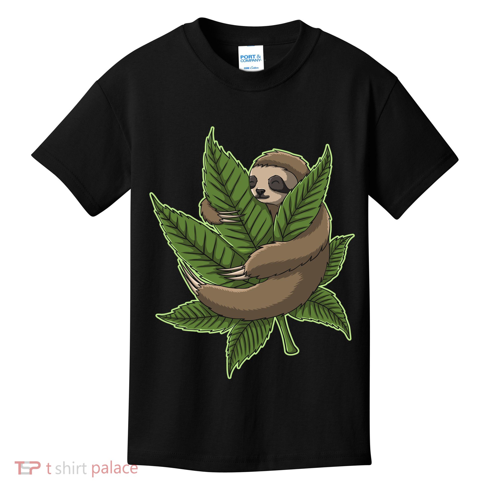 Lazy Sloth Cannabis Leaf Kids T-Shirt