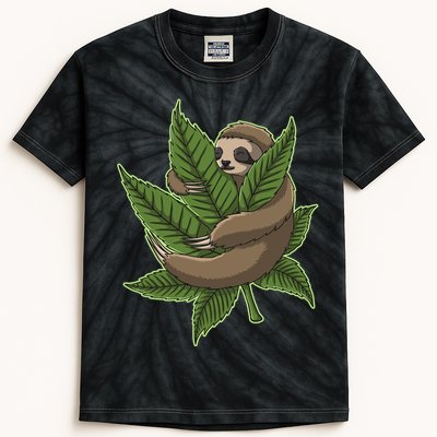 Lazy Sloth Cannabis Leaf Kids Tie-Dye T-Shirt