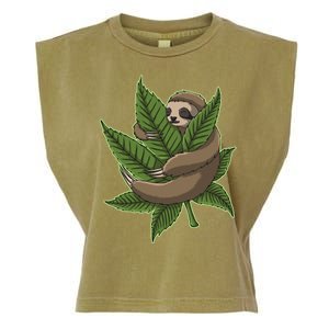 Lazy Sloth Cannabis Leaf Garment-Dyed Women's Muscle Tee