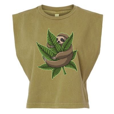 Lazy Sloth Cannabis Leaf Garment-Dyed Women's Muscle Tee