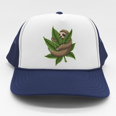 Lazy Sloth Cannabis Leaf Trucker Hat