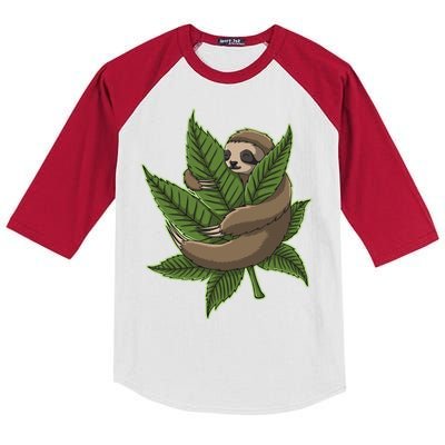 Lazy Sloth Cannabis Leaf Kids Colorblock Raglan Jersey