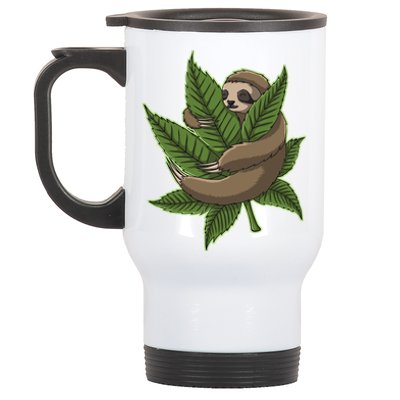 Lazy Sloth Cannabis Leaf Stainless Steel Travel Mug