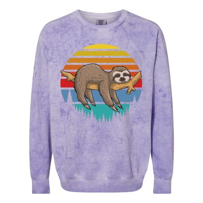 lazy Sloth Retro Sunset  Colorblast Crewneck Sweatshirt