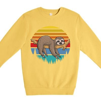 lazy Sloth Retro Sunset  Premium Crewneck Sweatshirt