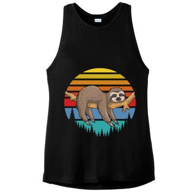lazy Sloth Retro Sunset  Ladies PosiCharge Tri-Blend Wicking Tank