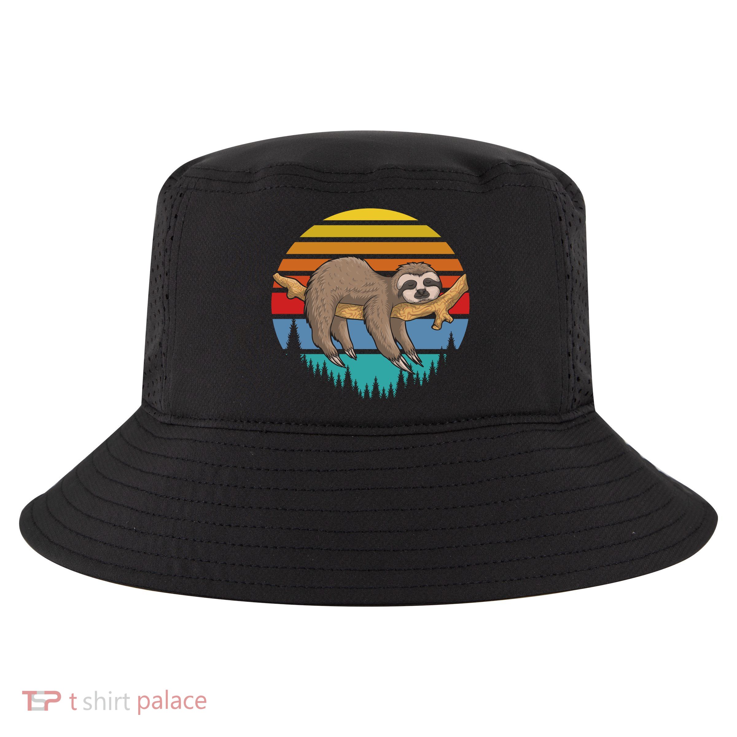 lazy Sloth Retro Sunset  Cool Comfort Performance Bucket Hat