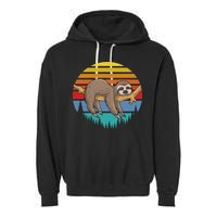 lazy Sloth Retro Sunset  Garment-Dyed Fleece Hoodie