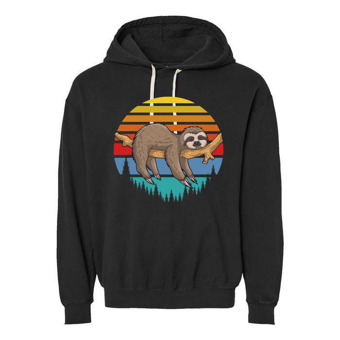 lazy Sloth Retro Sunset  Garment-Dyed Fleece Hoodie