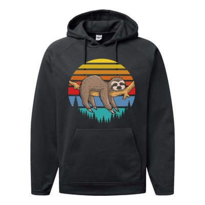 lazy Sloth Retro Sunset  Performance Fleece Hoodie