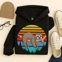 lazy Sloth Retro Sunset  Hoodie