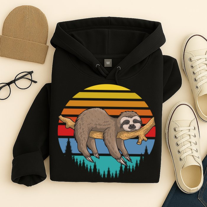 lazy Sloth Retro Sunset  Hoodie
