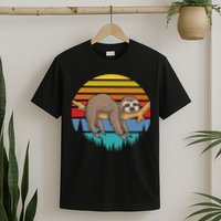 lazy Sloth Retro Sunset  T-Shirt
