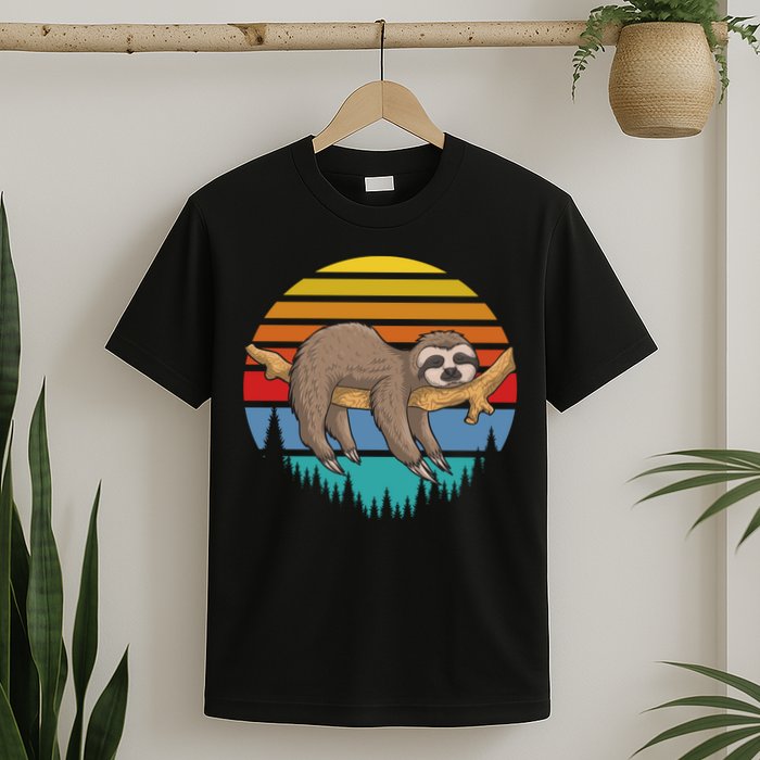 lazy Sloth Retro Sunset  T-Shirt