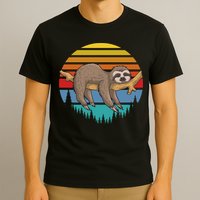lazy Sloth Retro Sunset  T-Shirt