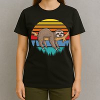 lazy Sloth Retro Sunset  T-Shirt