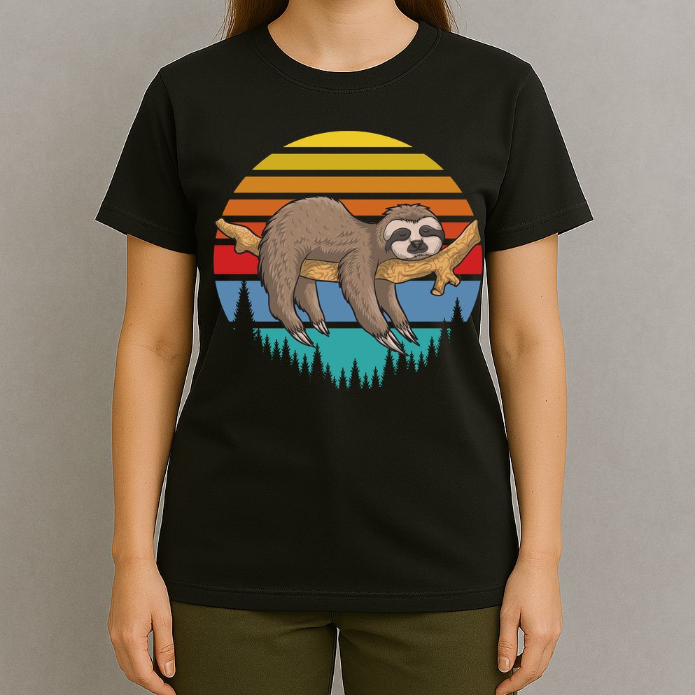 lazy Sloth Retro Sunset  T-Shirt