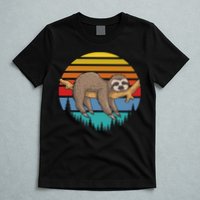 lazy Sloth Retro Sunset  T-Shirt