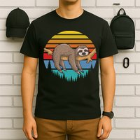 lazy Sloth Retro Sunset  T-Shirt