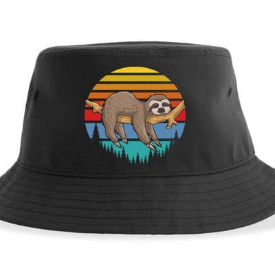lazy Sloth Retro Sunset  Sustainable Bucket Hat