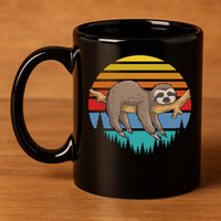 lazy Sloth Retro Sunset  11oz C Handle Ceramic Mug