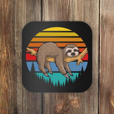 lazy Sloth Retro Sunset  Coaster