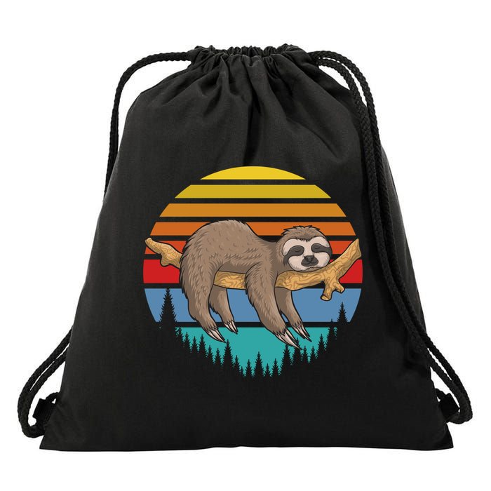 lazy Sloth Retro Sunset  Drawstring Bag