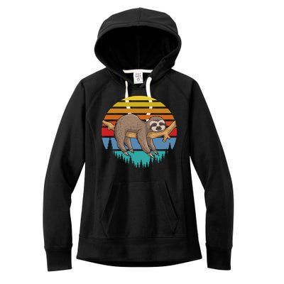 lazy Sloth Retro Sunset  Women's Fleece Hoodie