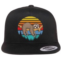 lazy Sloth Retro Sunset  Flatbill Hat