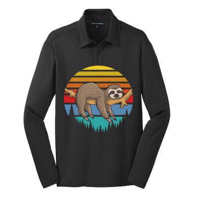 lazy Sloth Retro Sunset  Silk Touch Performance Long Sleeve Polo