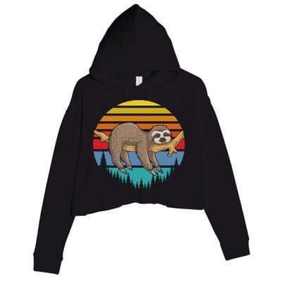 lazy Sloth Retro Sunset  Crop Fleece Hoodie