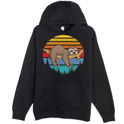 lazy Sloth Retro Sunset  Premium Pullover Hoodie