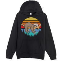 lazy Sloth Retro Sunset  Premium Pullover Hoodie