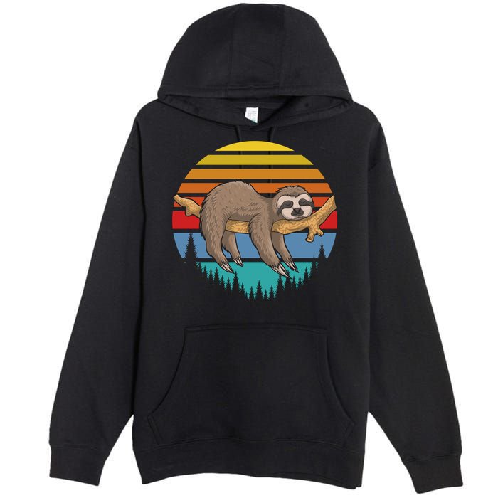 lazy Sloth Retro Sunset  Premium Pullover Hoodie